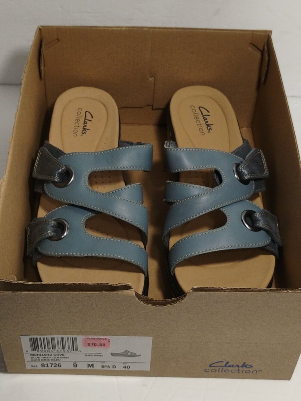 Clarks Collection Women Merliah2 Cove Sandals Blue Gray Size 9M NEW